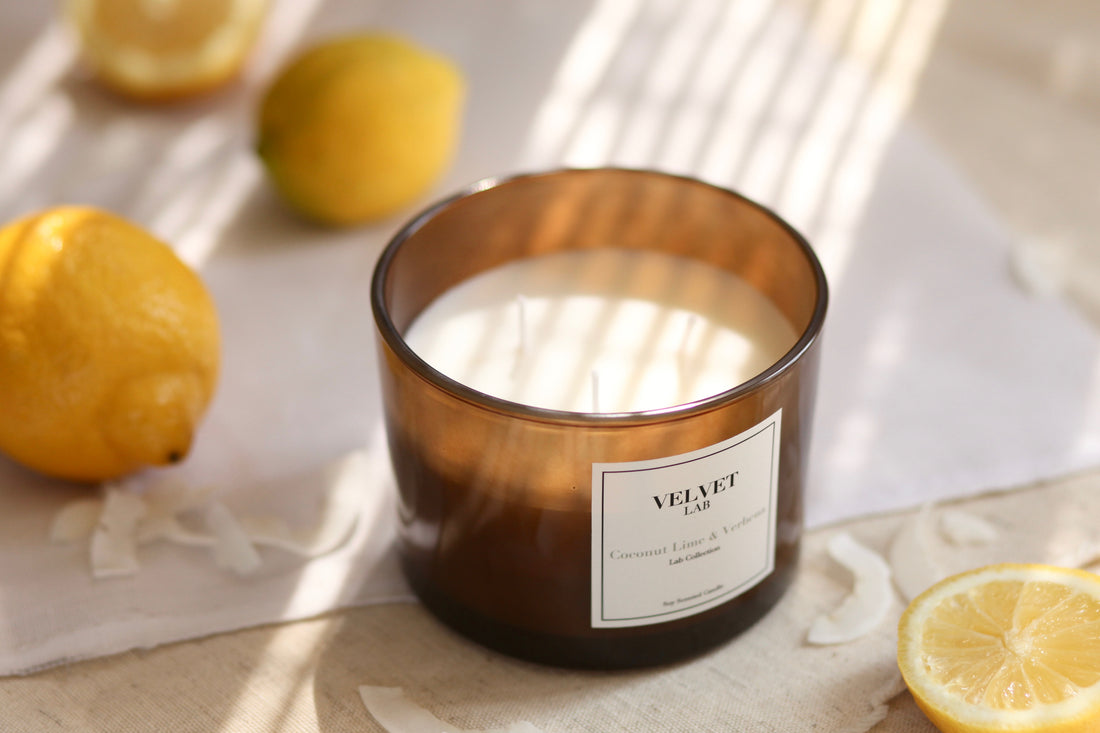 vela fragancia aroma coco y limón